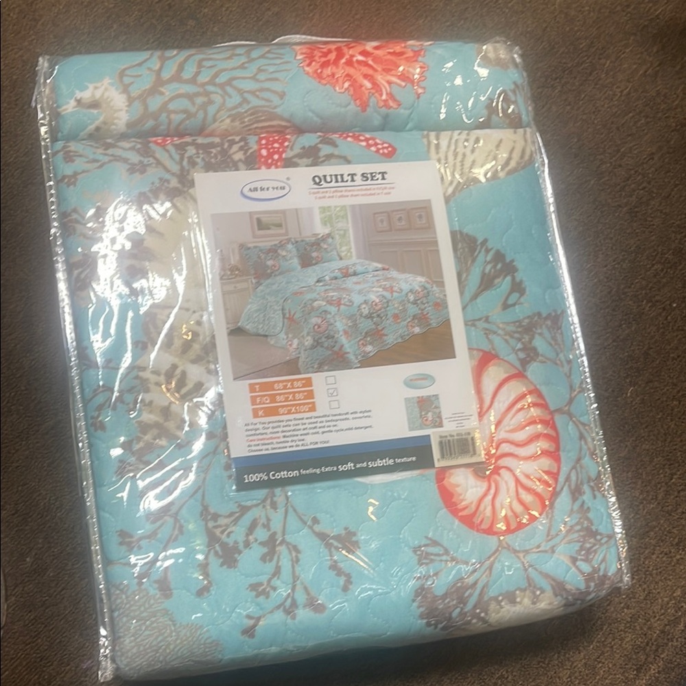 Aqua and Coral Quilt Set